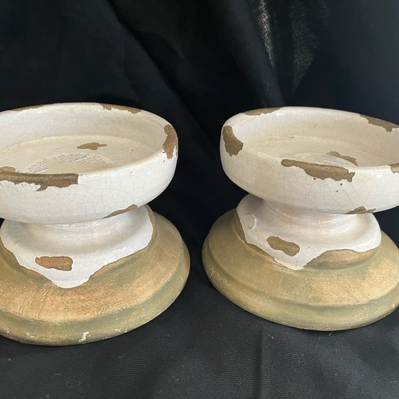 Pottery Barn Accents Pottery Barn Tuscan Terra Cotta Pillar Candle Holders Small White